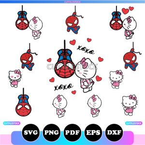 Spider Kitty Bundle XOXO Valentine, Spiderman Kitty Love Couple Svg