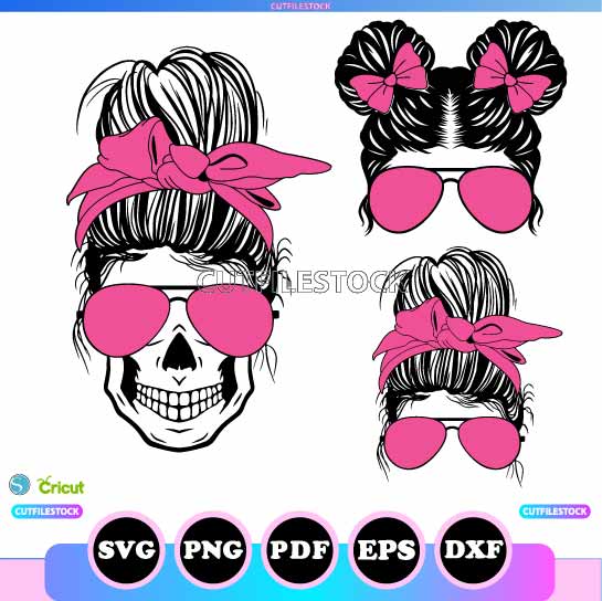 messy bun mom svg