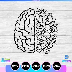 floral brain svg outline