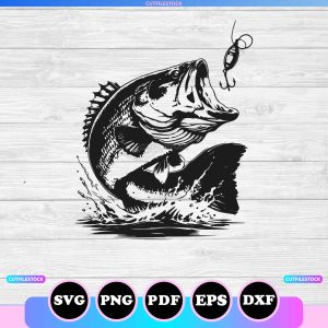 big mouth bass fishing svg