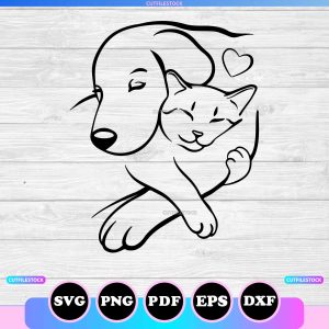 cat and dog heart svg