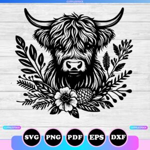 floral highland cow svg