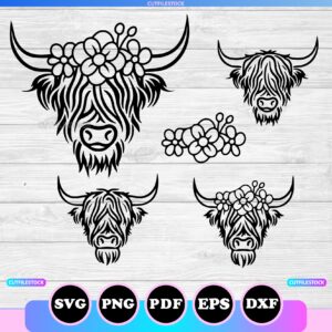 highland cow outline svg