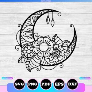 mandala floral moon svg png