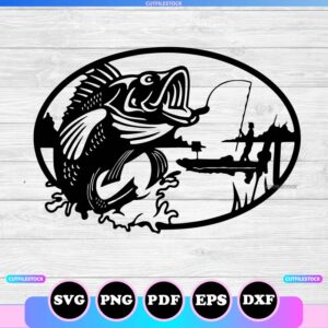 fishing lake bass fisherman svg